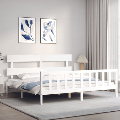 Bed Frame with Headboard White Super King Size Solid Wood