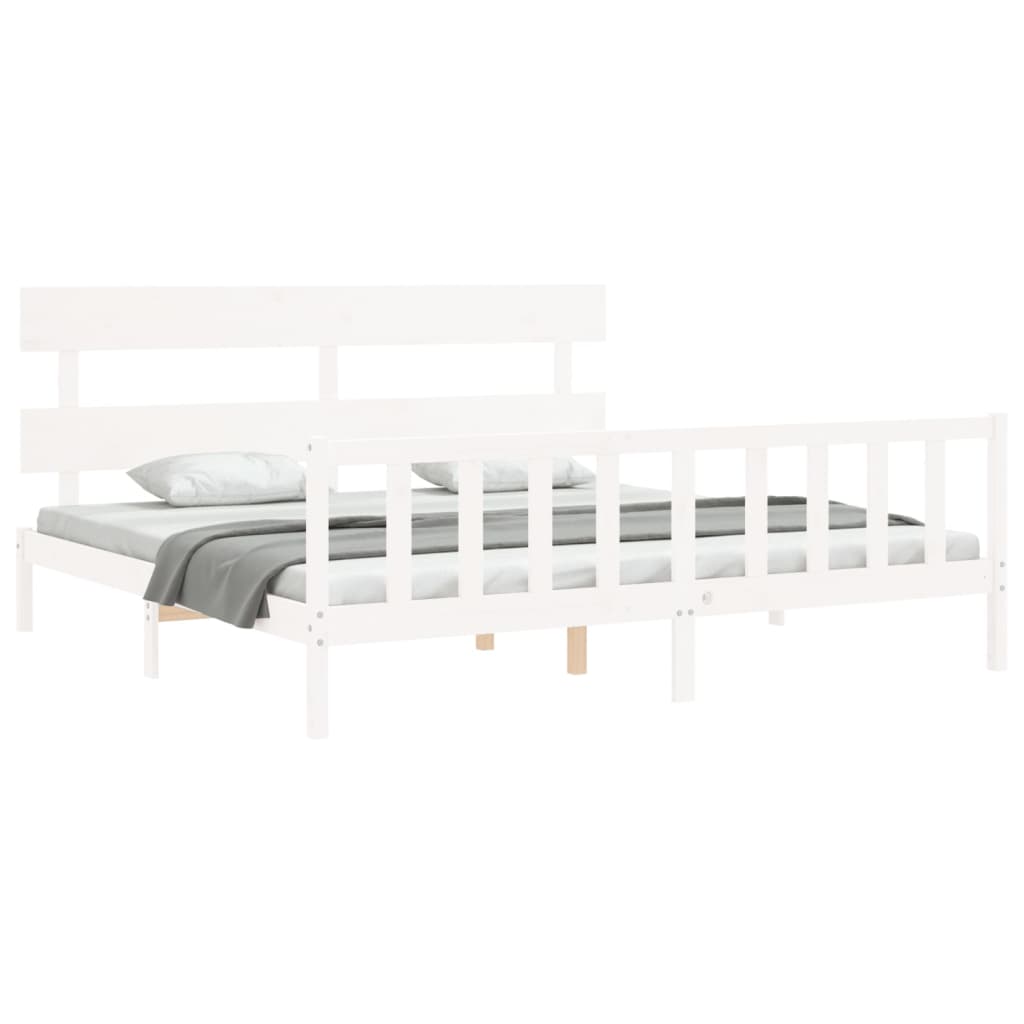 Bed Frame with Headboard White Super King Size Solid Wood