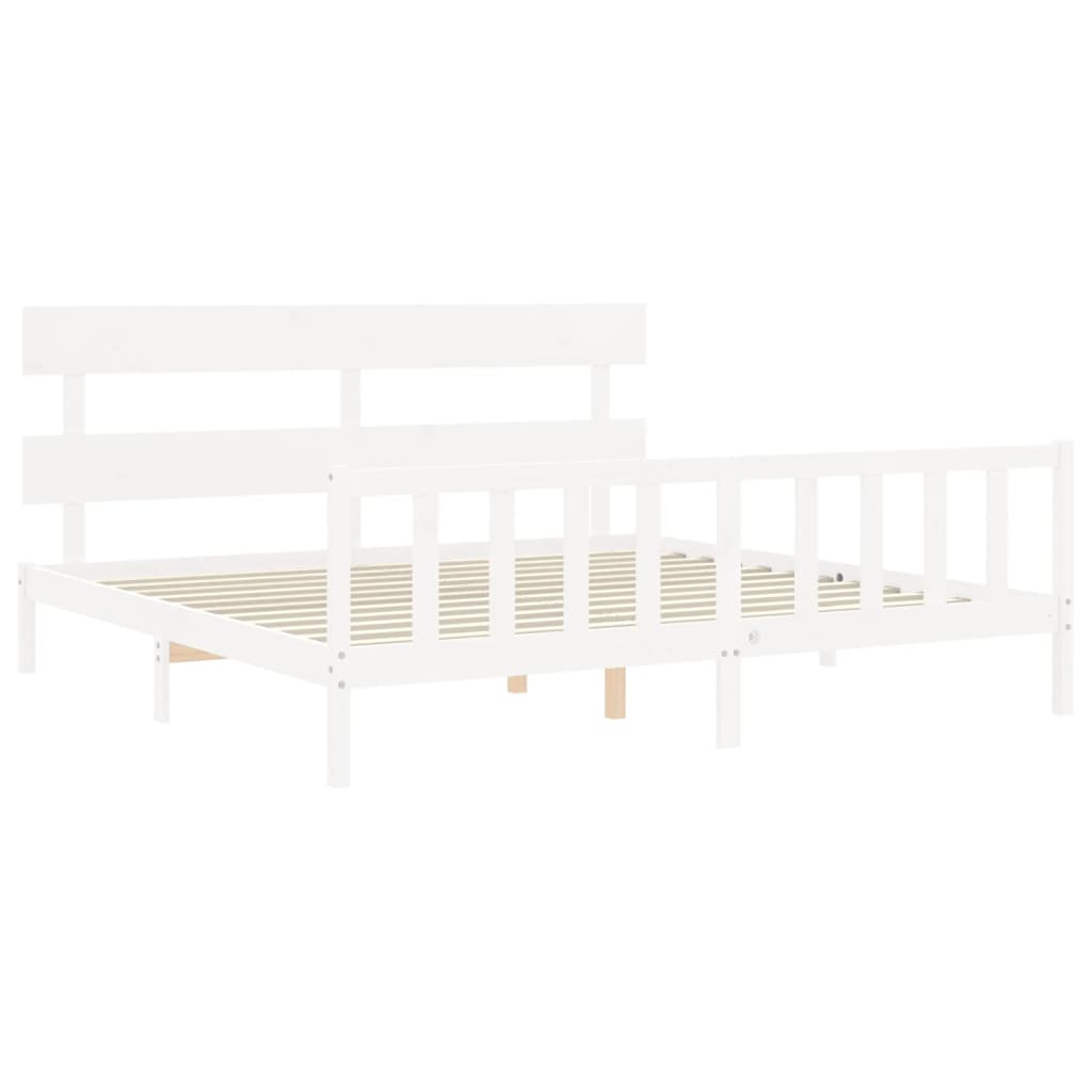 Bed Frame with Headboard White Super King Size Solid Wood