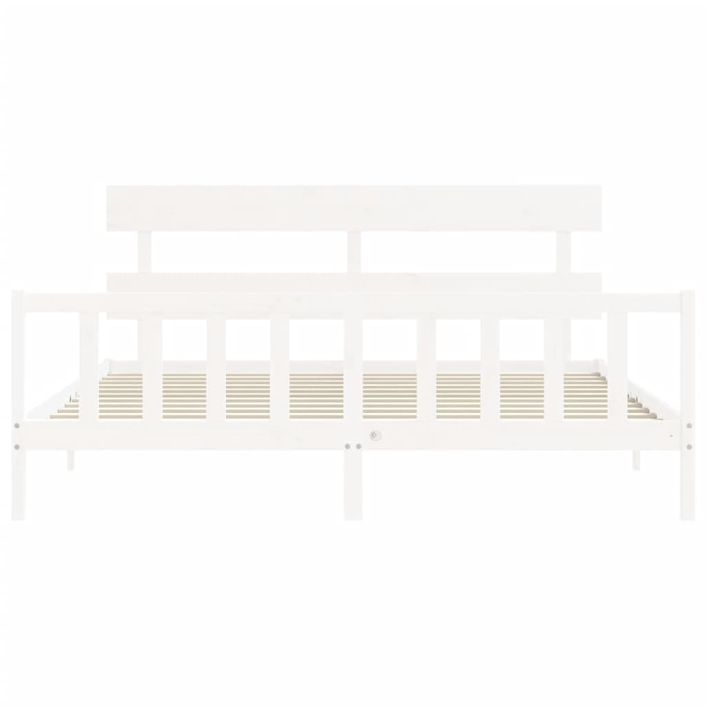 Bed Frame with Headboard White Super King Size Solid Wood