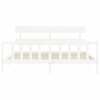 Bed Frame with Headboard White Super King Size Solid Wood