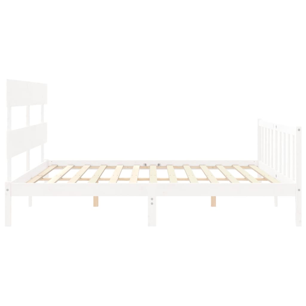 Bed Frame with Headboard White Super King Size Solid Wood