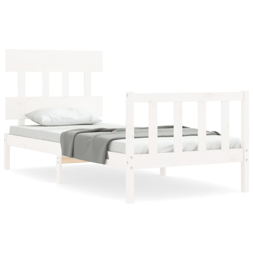 Bed Frame with Headboard White Single Solid Wood