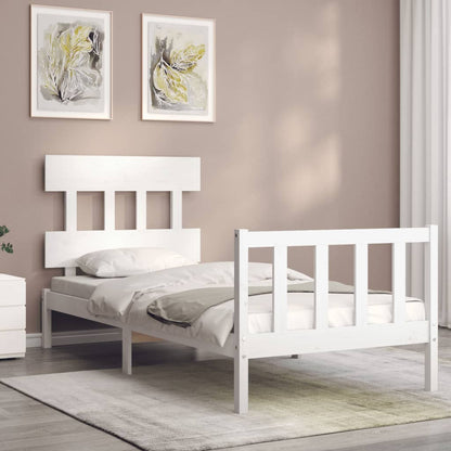 Bed Frame with Headboard White Single Solid Wood