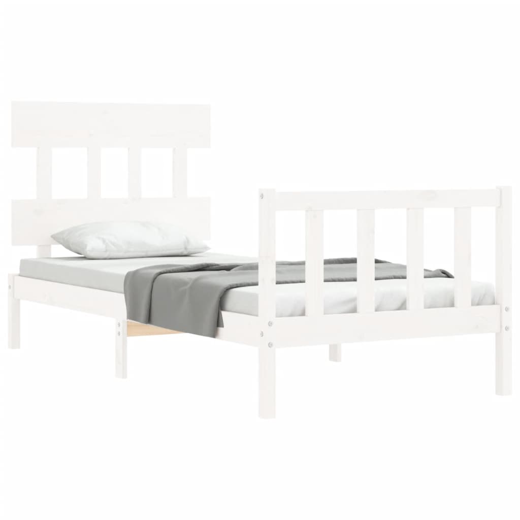 Bed Frame with Headboard White Single Solid Wood