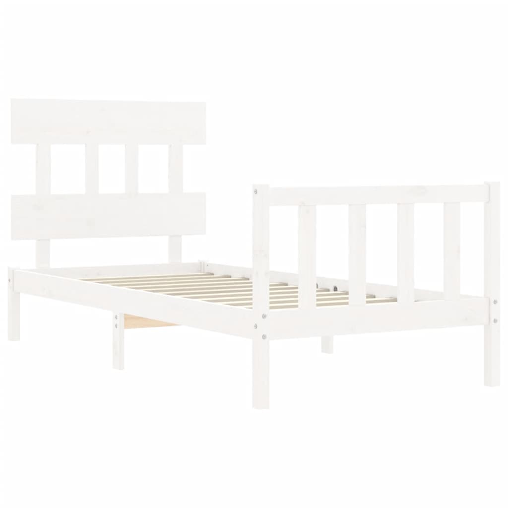 Bed Frame with Headboard White Single Solid Wood