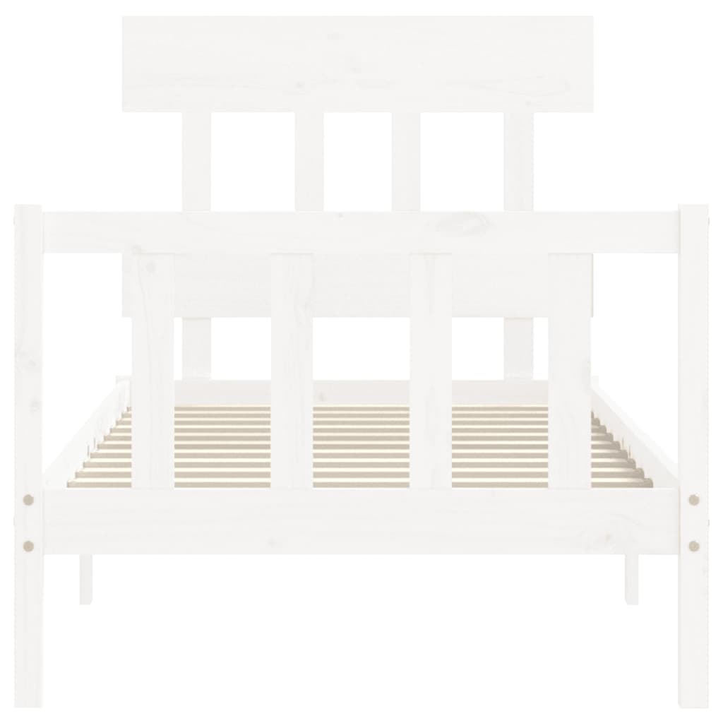 Bed Frame with Headboard White Single Solid Wood