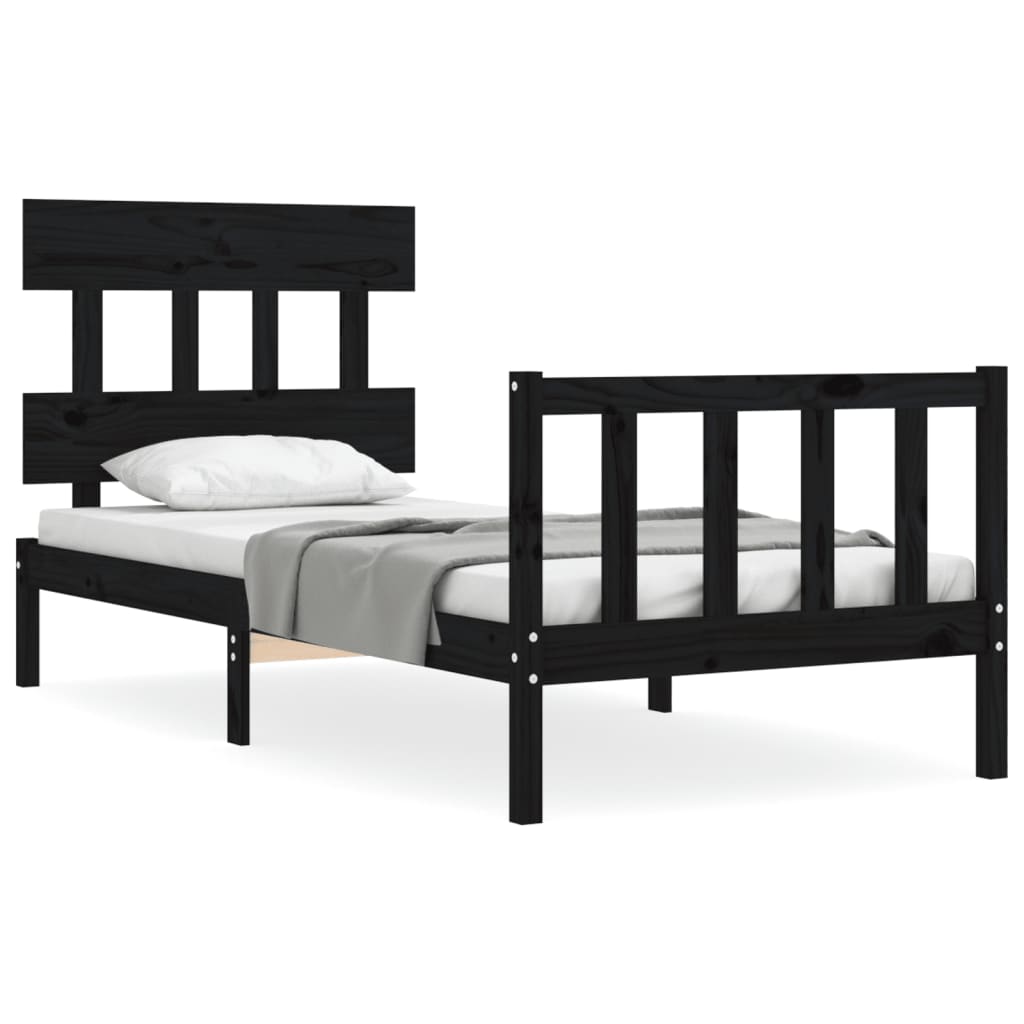 Bed Frame without Mattress Black Single Solid Wood Pine