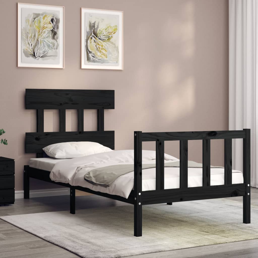 Bed Frame without Mattress Black Single Solid Wood Pine