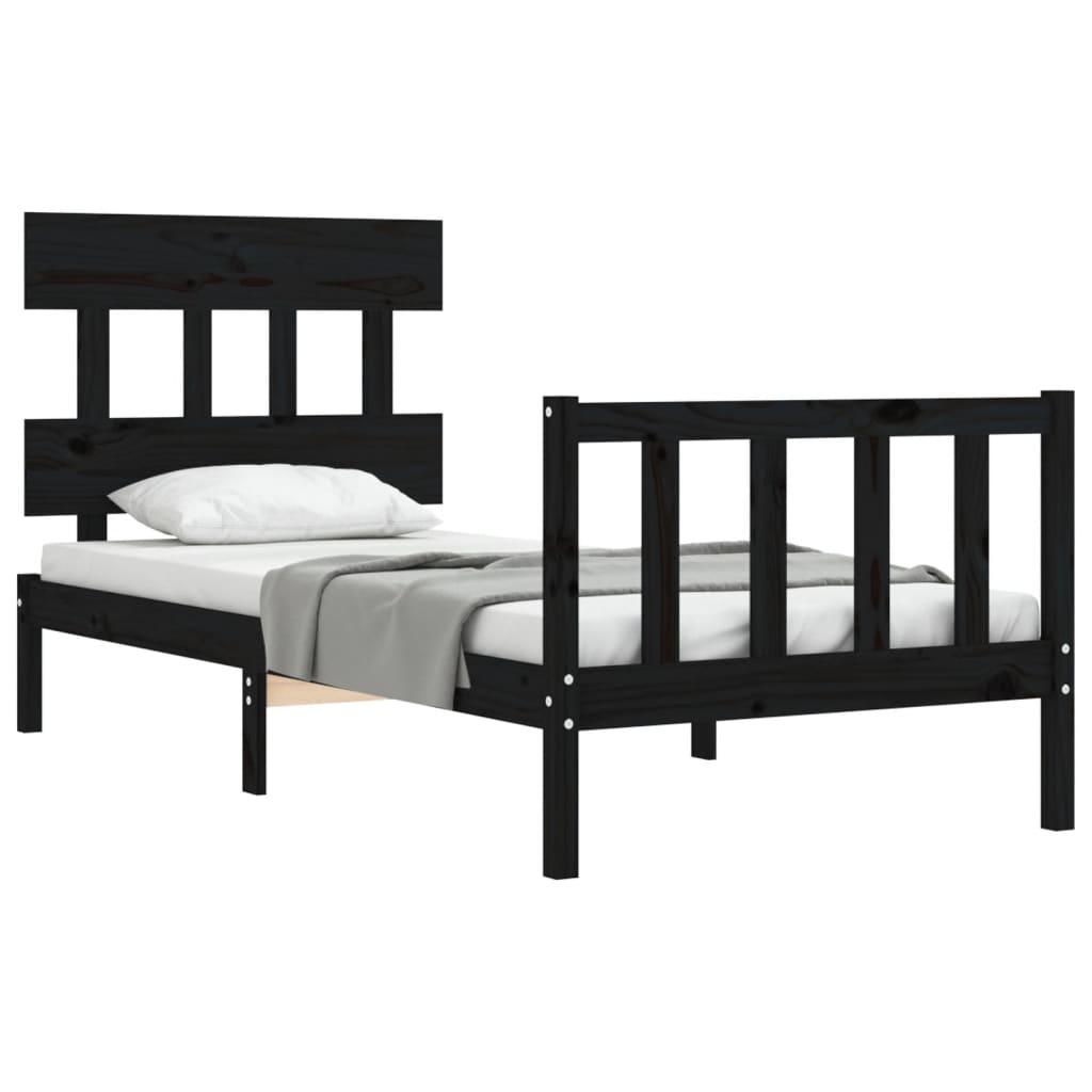 Bed Frame without Mattress Black Single Solid Wood Pine