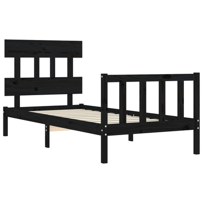 Bed Frame without Mattress Black Single Solid Wood Pine