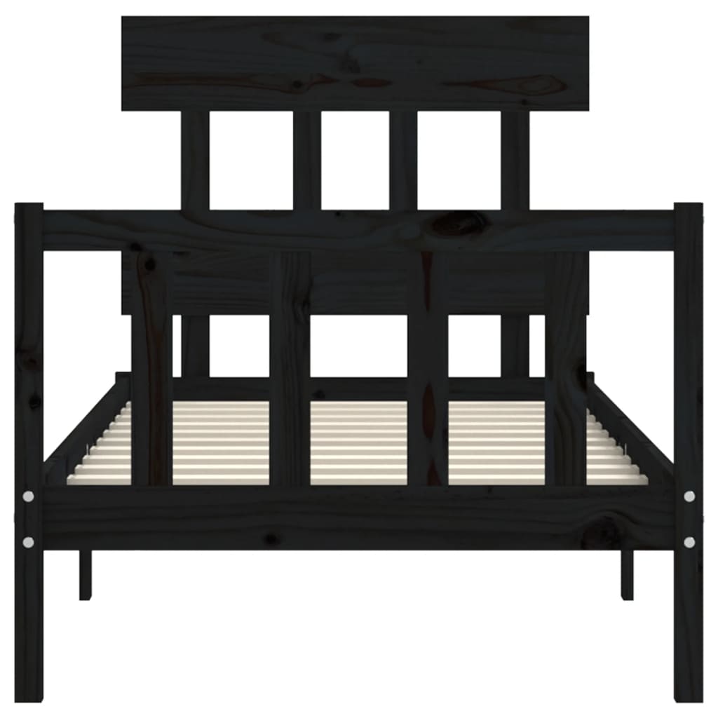 Bed Frame without Mattress Black Single Solid Wood Pine