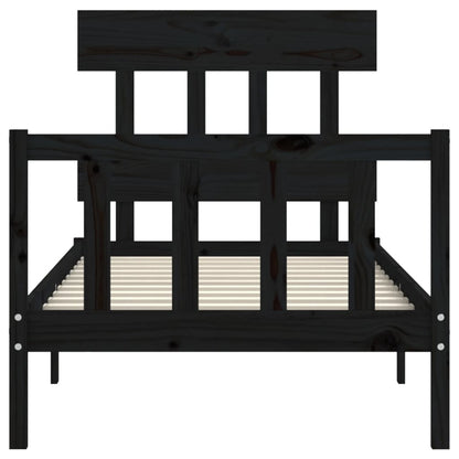 Bed Frame without Mattress Black Single Solid Wood Pine