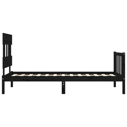 Bed Frame without Mattress Black Single Solid Wood Pine