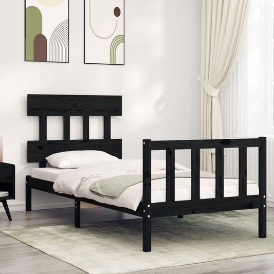 Bed Frame without Mattress Black Single Solid Wood Pine