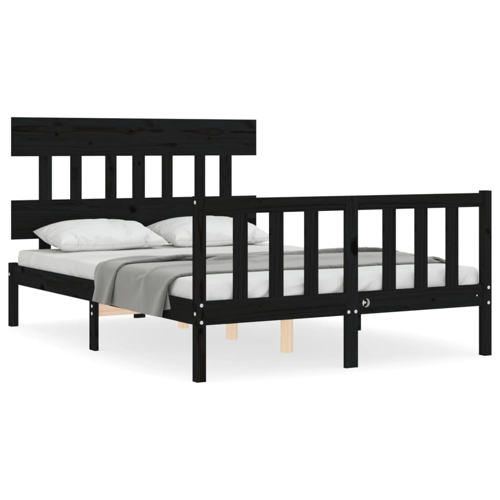 Bed Frame without Mattress Black 140x190 cm Solid Wood Pine