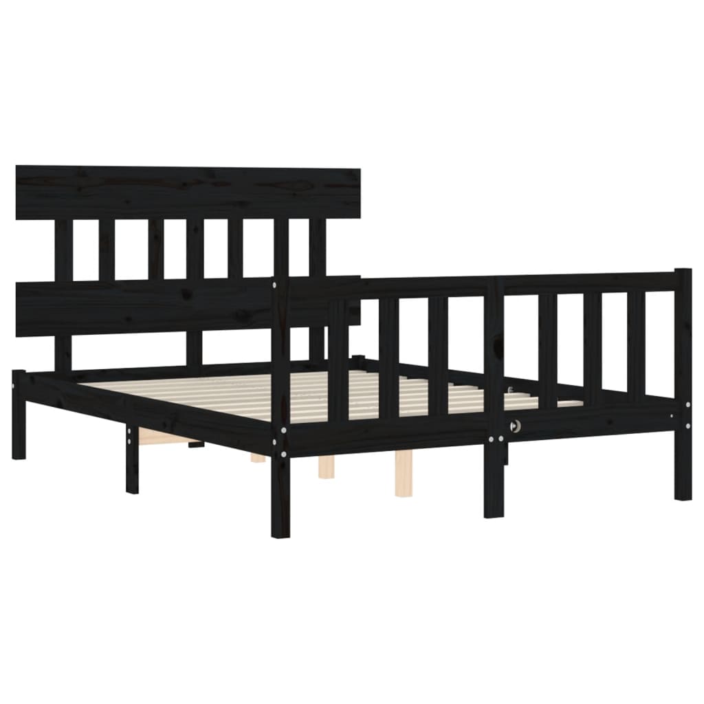 Bed Frame without Mattress Black 140x190 cm Solid Wood Pine