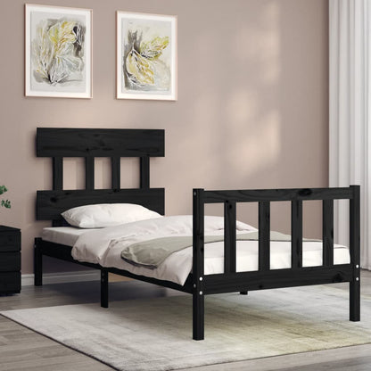 Bed Frame without Mattress Black 90x200 cm Solid Wood Pine