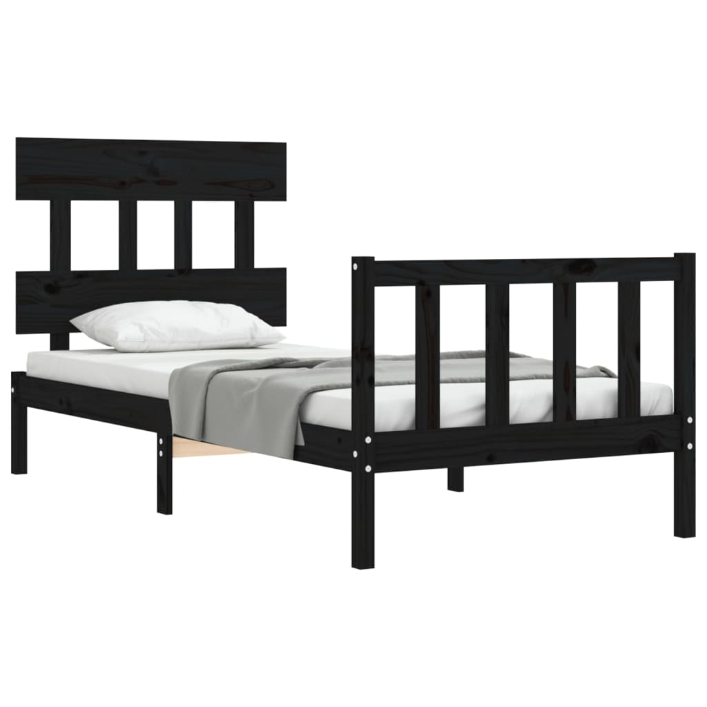 Bed Frame without Mattress Black 90x200 cm Solid Wood Pine