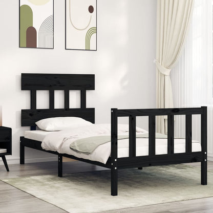 Bed Frame without Mattress Black 90x200 cm Solid Wood Pine