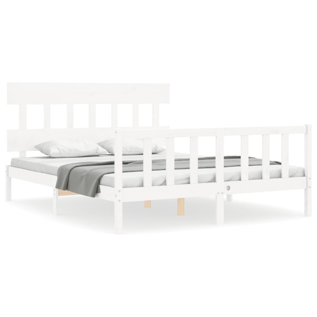 Bed Frame with Headboard White King Size Solid Wood