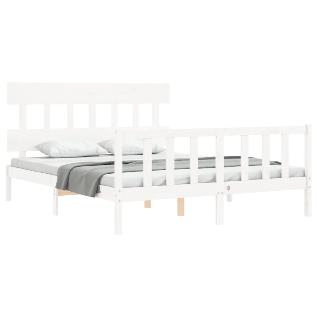 Bed Frame with Headboard White King Size Solid Wood