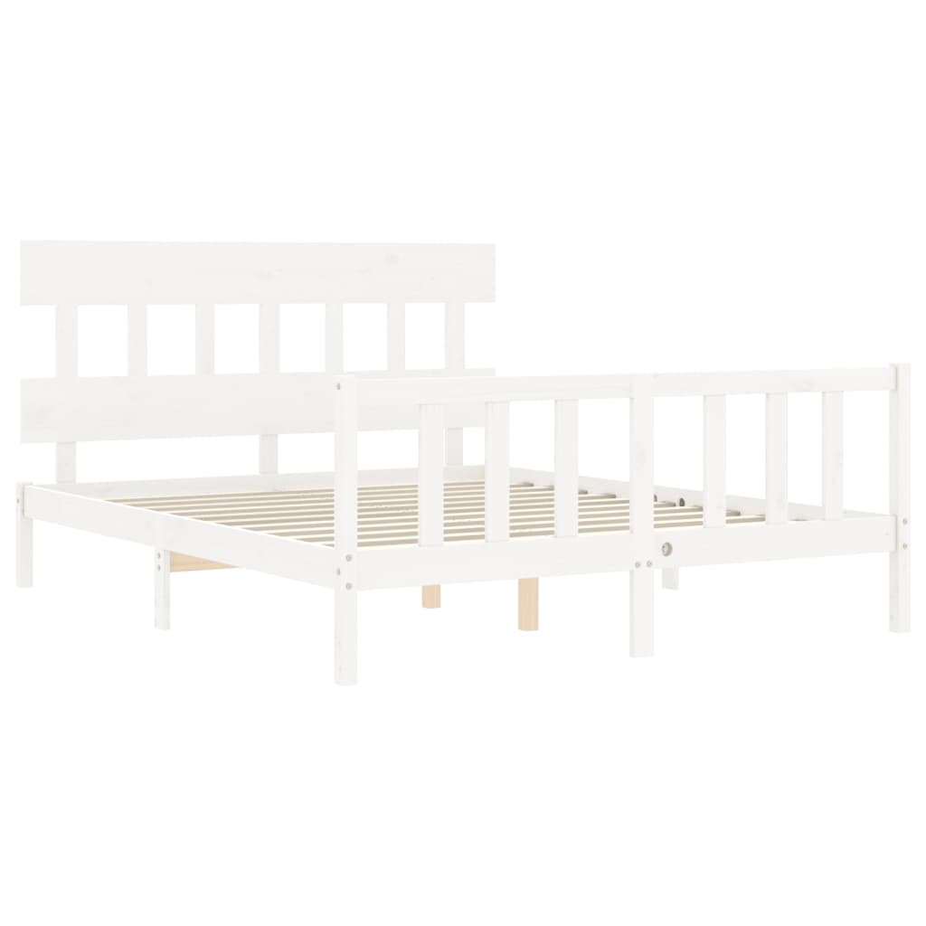 Bed Frame with Headboard White King Size Solid Wood