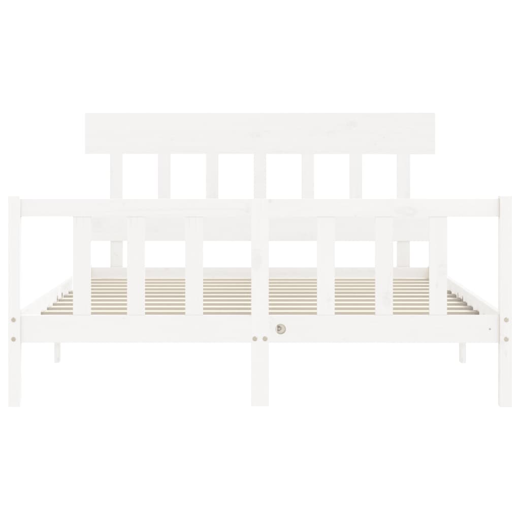 Bed Frame with Headboard White King Size Solid Wood