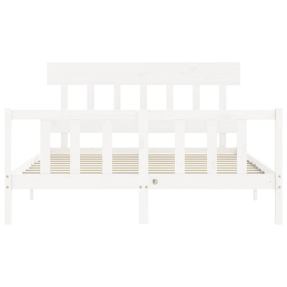 Bed Frame with Headboard White King Size Solid Wood