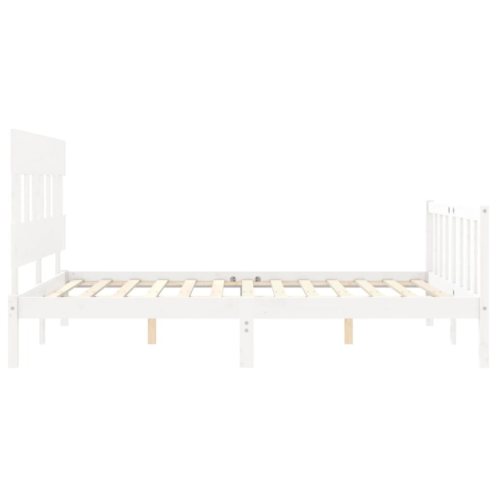 Bed Frame with Headboard White King Size Solid Wood