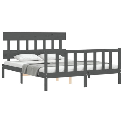 Bed Frame without Mattress Grey King Size Solid Wood Pine