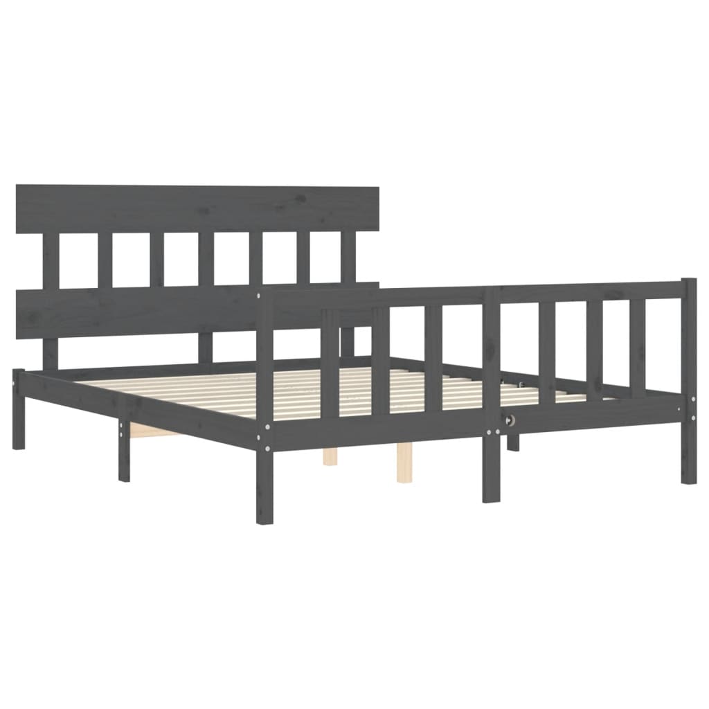 Bed Frame without Mattress Grey King Size Solid Wood Pine