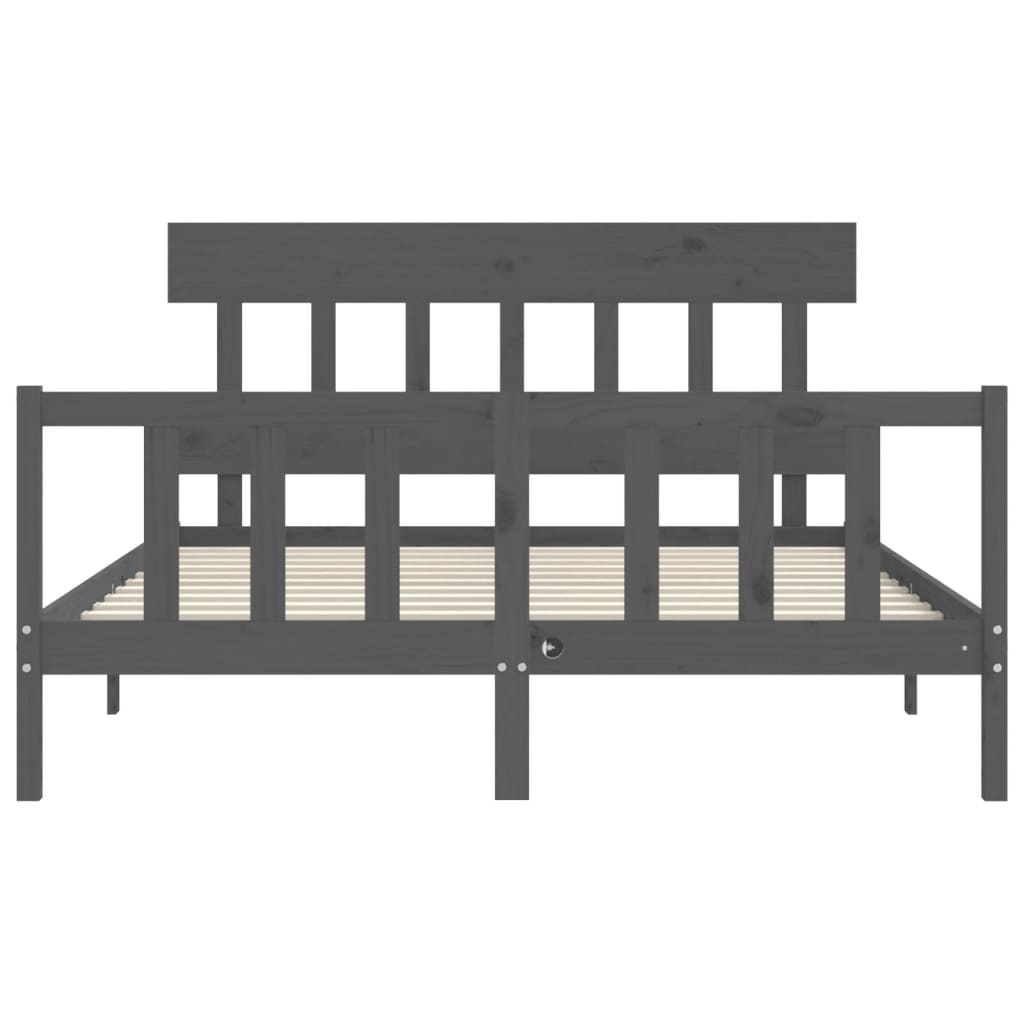 Bed Frame without Mattress Grey King Size Solid Wood Pine