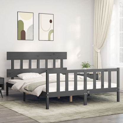 Bed Frame without Mattress Grey King Size Solid Wood Pine