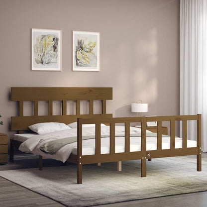 Bed Frame without Mattress Honey Brown King Size Solid Wood Pine