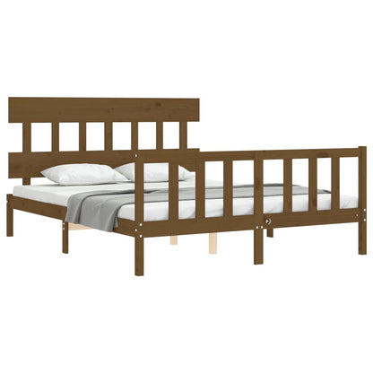 Bed Frame without Mattress Honey Brown King Size Solid Wood Pine