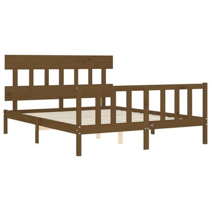 Bed Frame without Mattress Honey Brown King Size Solid Wood Pine