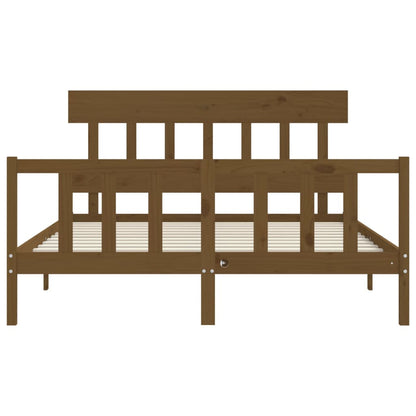 Bed Frame without Mattress Honey Brown King Size Solid Wood Pine