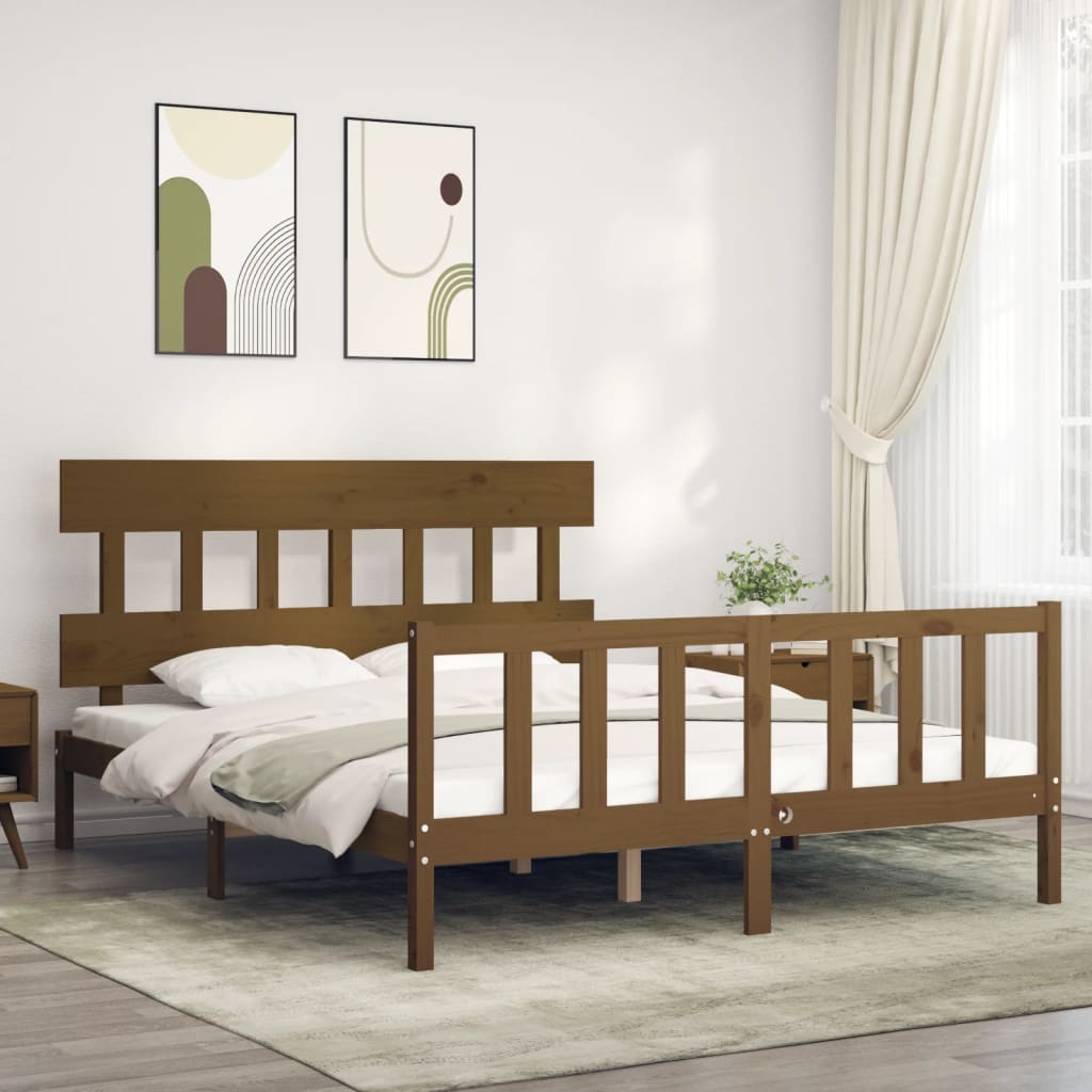 Bed Frame without Mattress Honey Brown King Size Solid Wood Pine