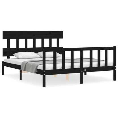 Bed Frame with Headboard Black King Size Solid Wood