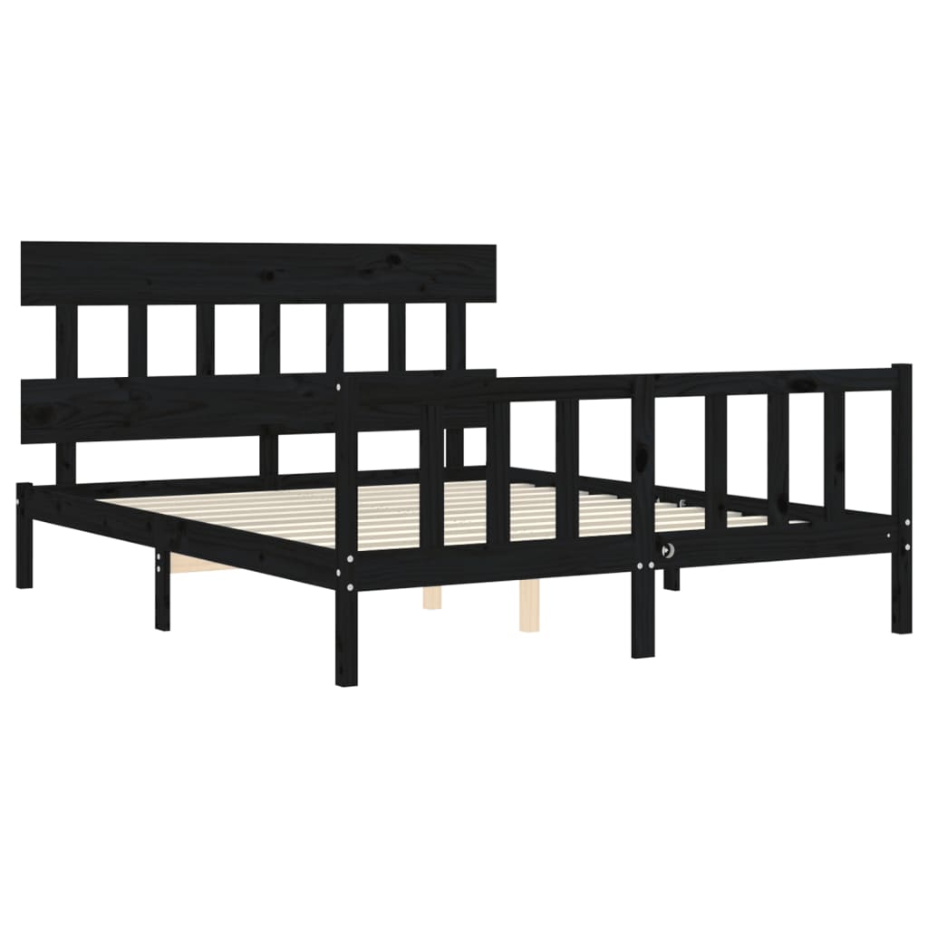 Bed Frame with Headboard Black King Size Solid Wood