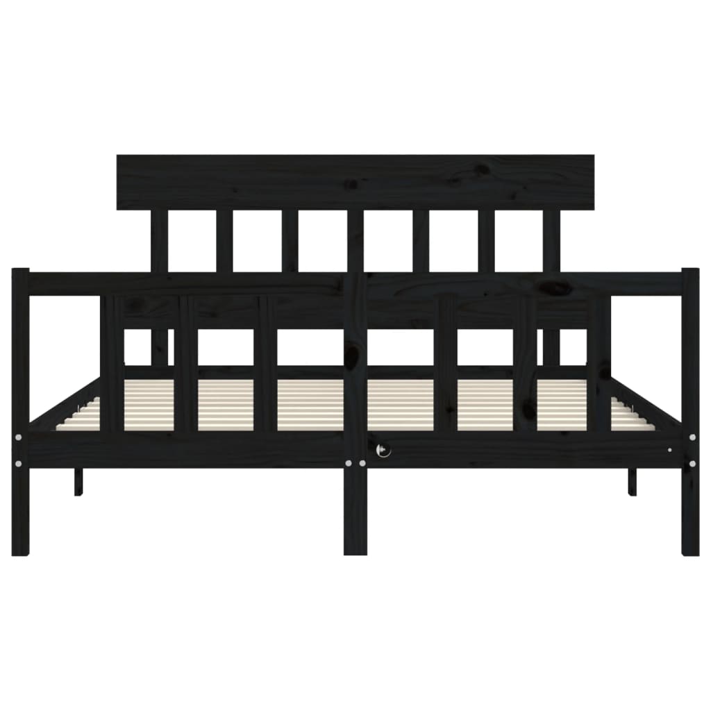 Bed Frame with Headboard Black King Size Solid Wood