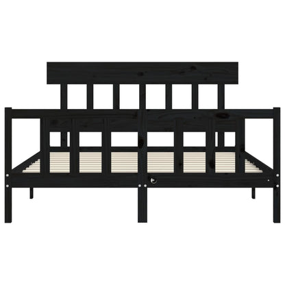 Bed Frame with Headboard Black King Size Solid Wood