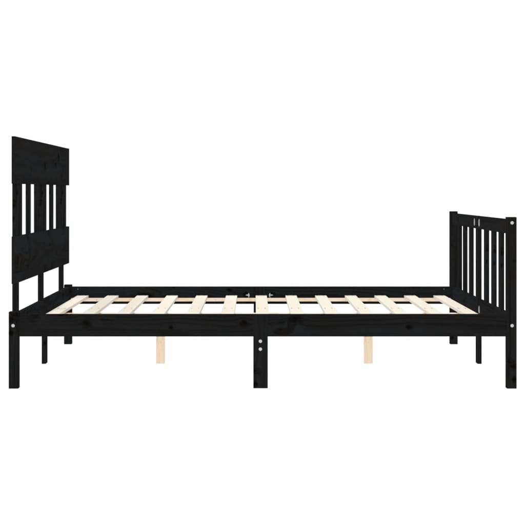 Bed Frame with Headboard Black King Size Solid Wood