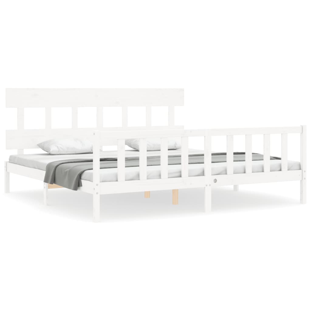 Bed Frame without Mattress White Super King Size Solid Wood Pine