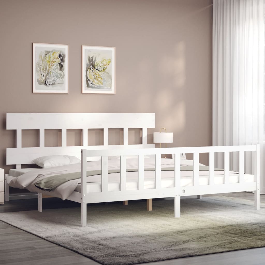 Bed Frame without Mattress White Super King Size Solid Wood Pine