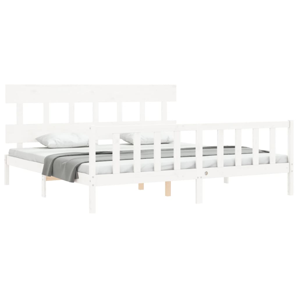 Bed Frame without Mattress White Super King Size Solid Wood Pine