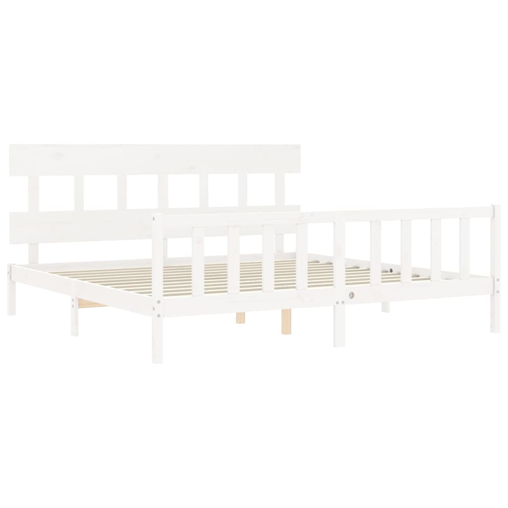 Bed Frame without Mattress White Super King Size Solid Wood Pine