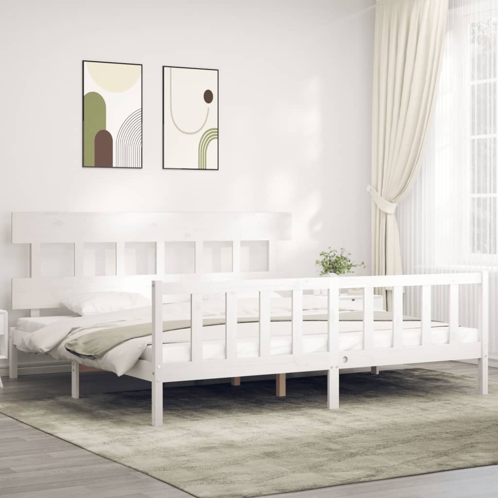 Bed Frame without Mattress White Super King Size Solid Wood Pine