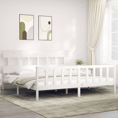 Bed Frame without Mattress White Super King Size Solid Wood Pine